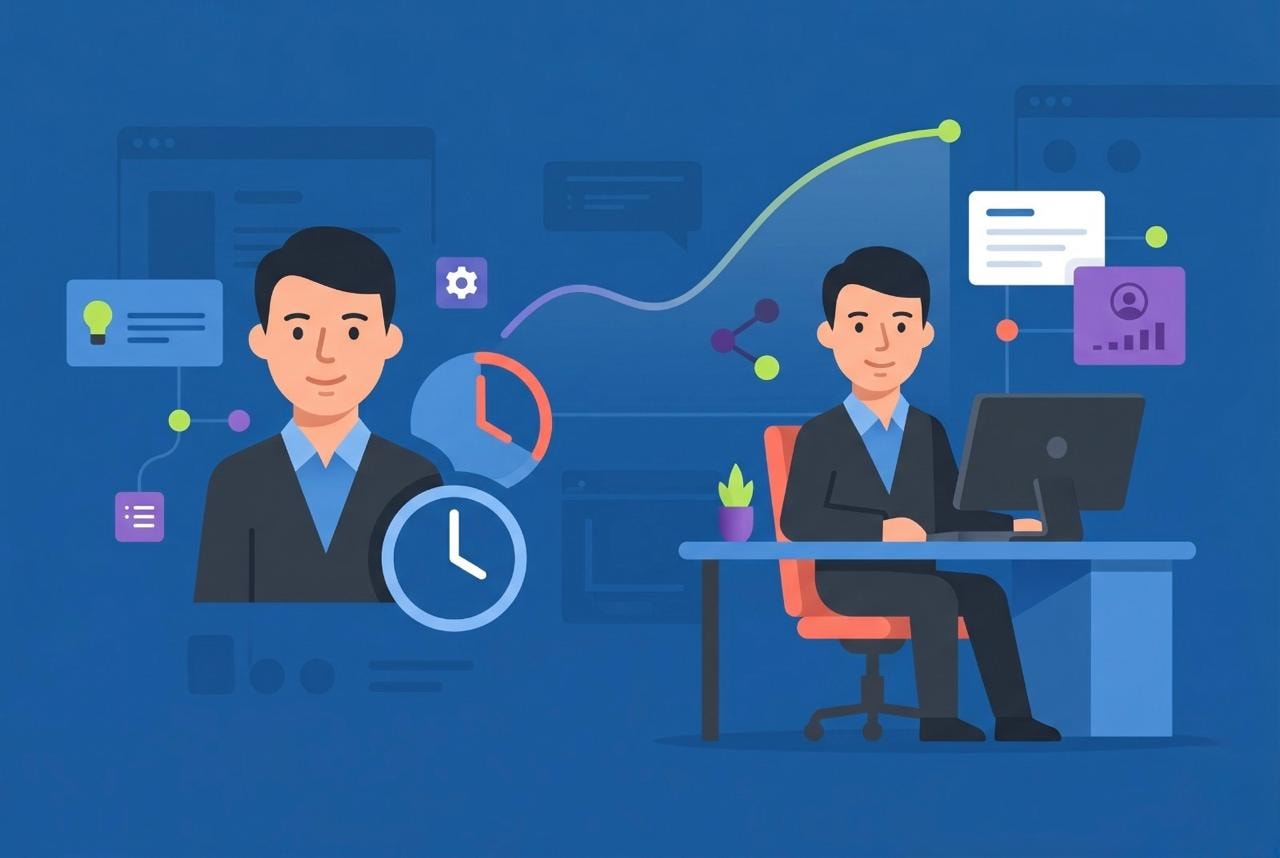 Split illustration of fractional and full-time nearshore hire models with a company growth curve in the background.